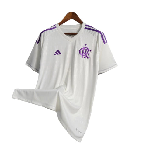 Camisa Flamengo II 23/24 Torcedor Adidas - Branca com detalhes em roxo