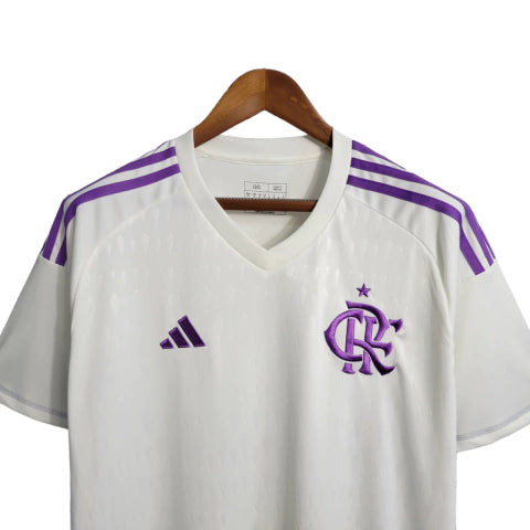 Camisa Flamengo II 23/24 Torcedor Adidas - Branca com detalhes em roxo