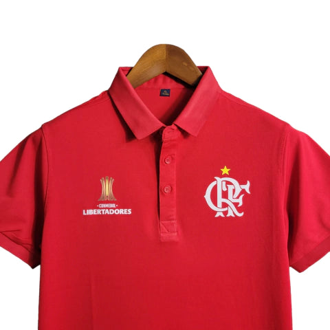 Camisa Flamengo Polo Edição Especial Conmebol 23/24 Torcedor Masculina - Vermelha com detalhes em Branco