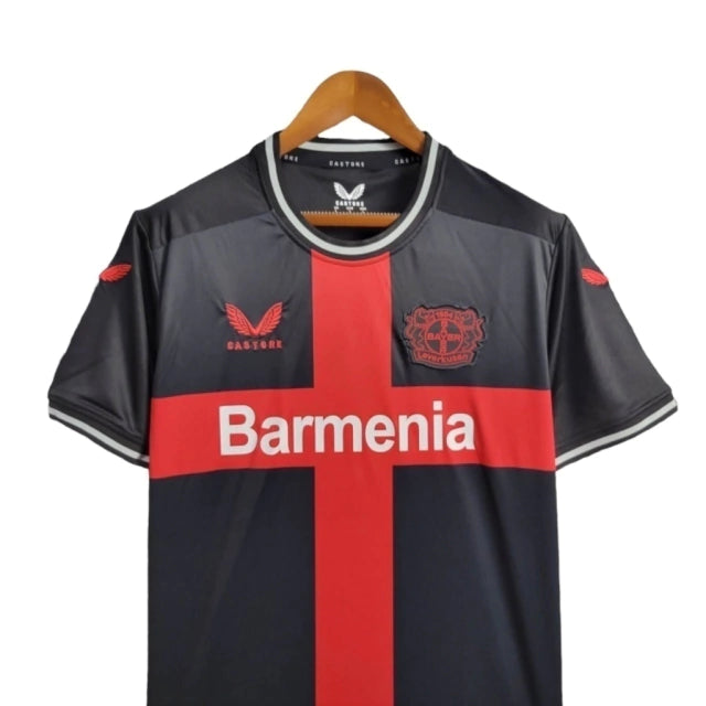 Camisa Bayer Leverkusen I 23/24 - Torcedor Castore Masculina - Preta com detalhes em vermelho