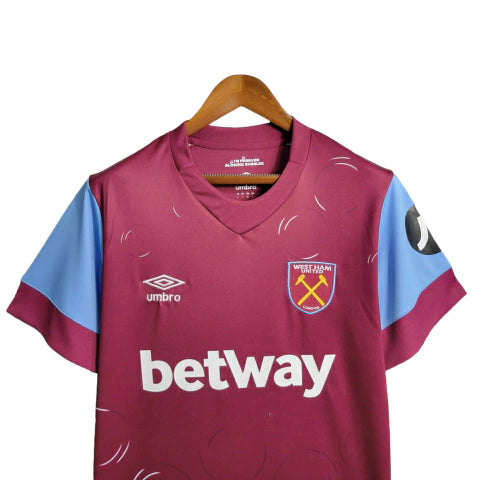 Camisa West Ham I 23/24 - Torcedor Umbro Masculina - Vinho com detalhes em azul e branco